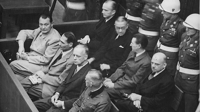 Defendants in the dock at the Nuremberg Trials, tags: nürnberger und - CC BY-SA